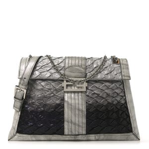 Iridescent Eelskin Maxi Chain Baguette Bag Grey Multicolor